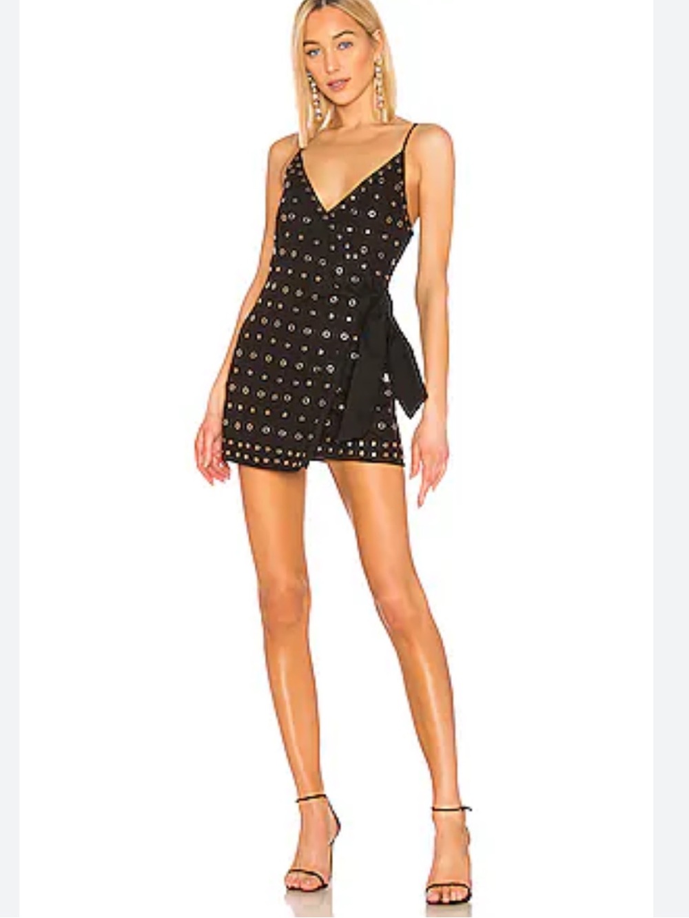 Lovers + Friends Black Mini Dress with Gold Eyelet Detail